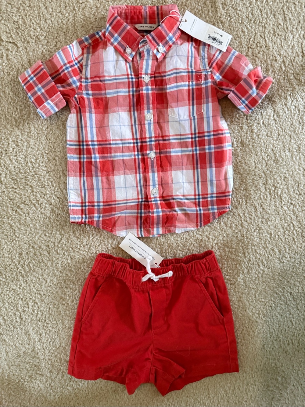 NWT Janie and Jack Red Plaid Button-Down Shirt & Matching Shorts Set